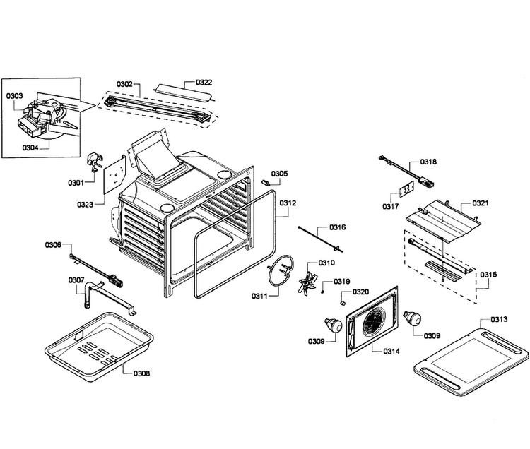 Oven Assy Diagram and Parts List for HGS7052UC 06 Bosch Range
