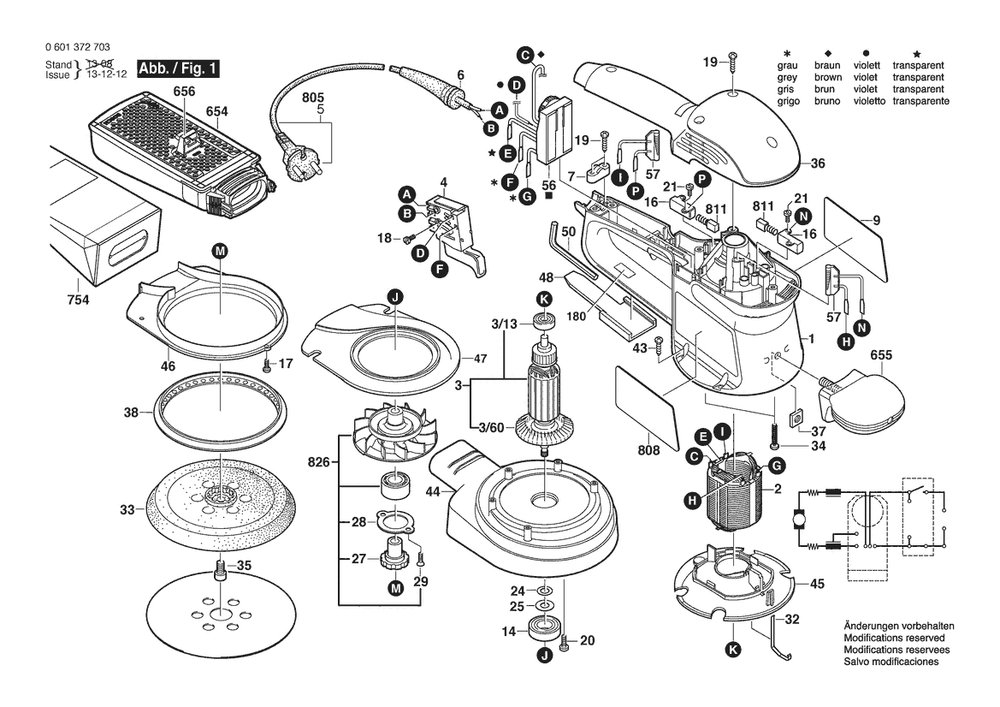 Section 1 Diagram and Parts List for GEX150ACE 0601372706 Bosch Orbital or Palm Sander