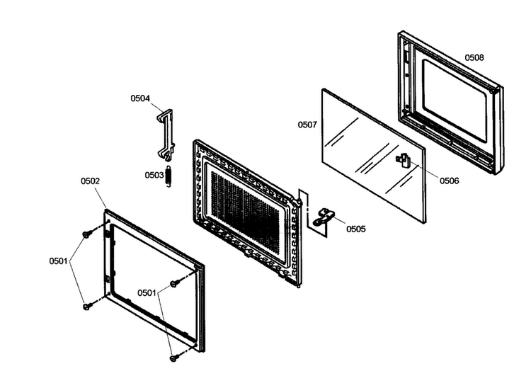 Microwave Door Assy Diagram and Parts List for POMW30101  Thermador Microwave