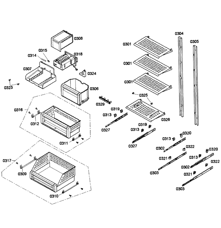 Shelfs Diagram and Parts List for T24IF70NSP 20 Thermador Freezer