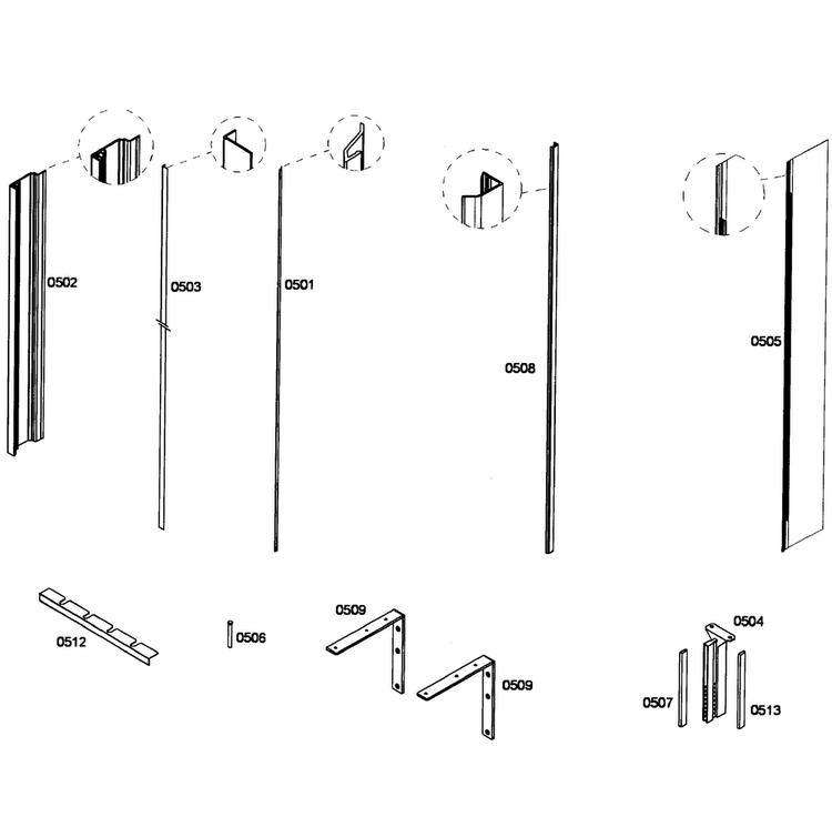 Framing Diagram and Parts List for T24IF70NSP 36 Thermador Freezer
