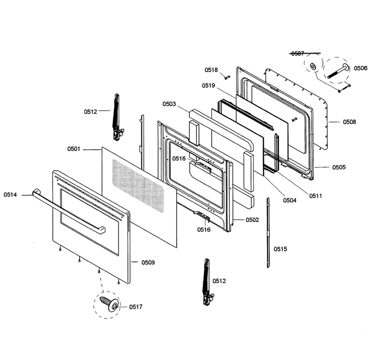 Door Assy Diagram and Parts List for HGS5053UC 05 Bosch Range