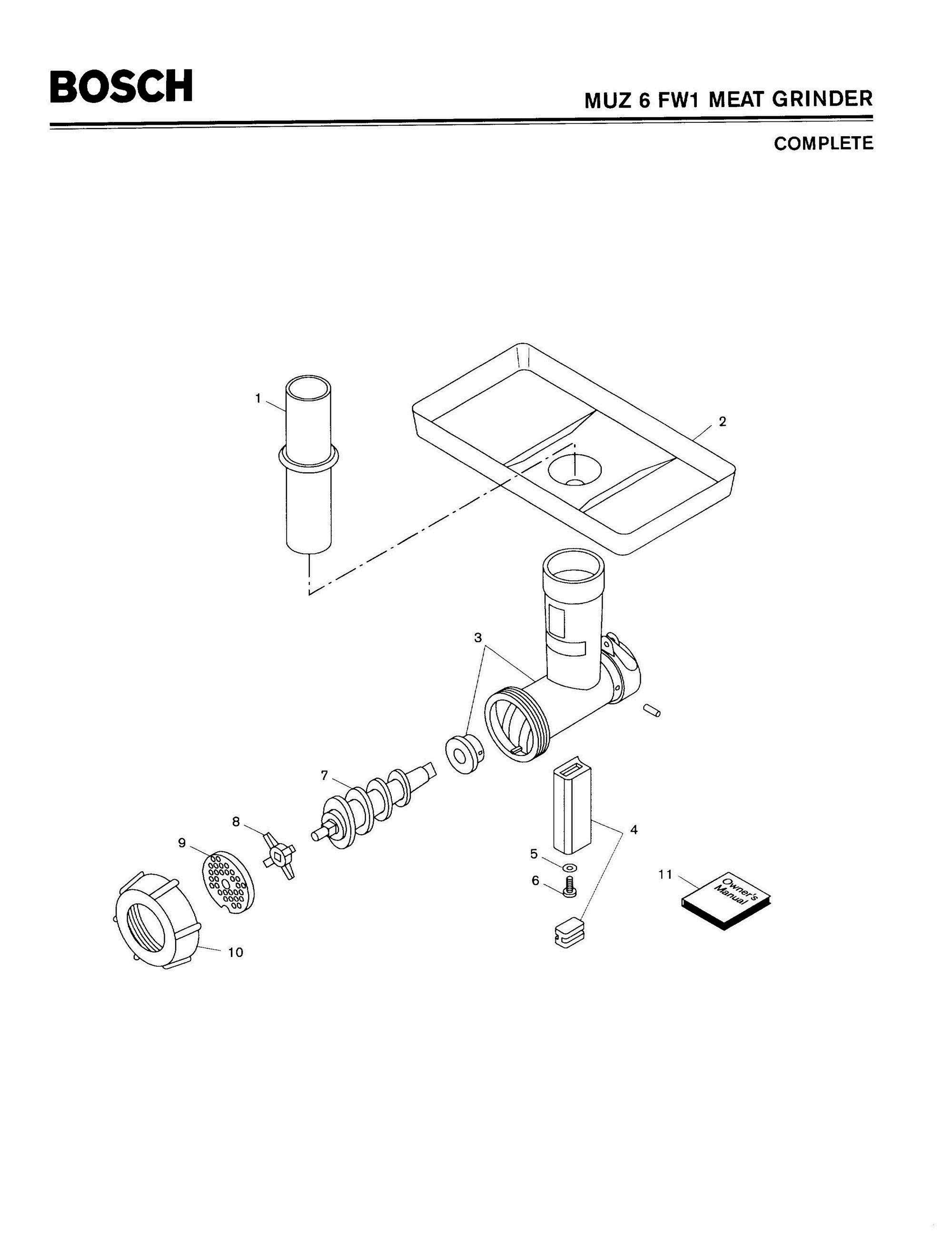 01 - COMPLETE Diagram and Parts List for MUZ6FW1  Bosch Meat Grinder