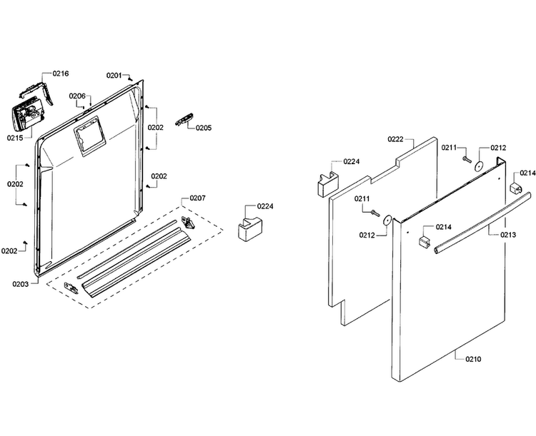 Door Assy Diagram and Parts List for SHX4AT55UC 18 Bosch Dishwasher