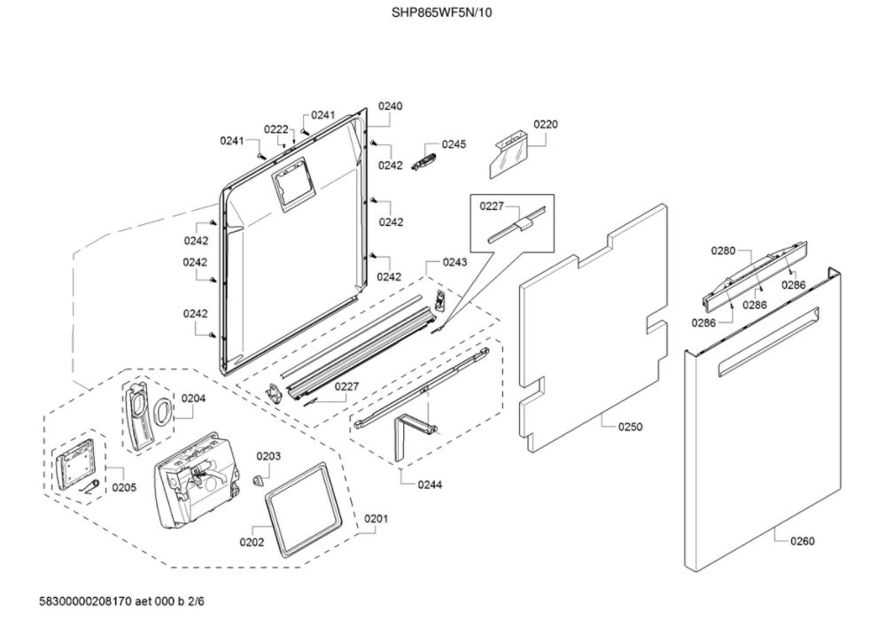 Door/Dispenser Diagram and Parts List for SHP865WF5N 10 Bosch Dishwasher