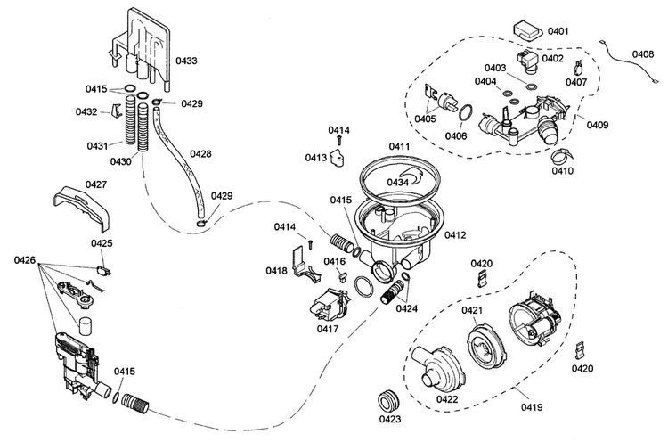 Pump Assy Diagram and Parts List for SHX43M05UC 48 Bosch Dishwasher