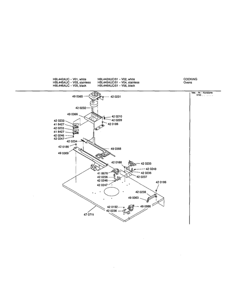 Internal Top Panel Diagram and Parts List for HBL446AUC 01 Bosch Wall Oven