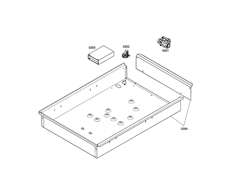 Panel Frame/regulator Diagram and Parts List for NGP745UC 01 Bosch Cooktop