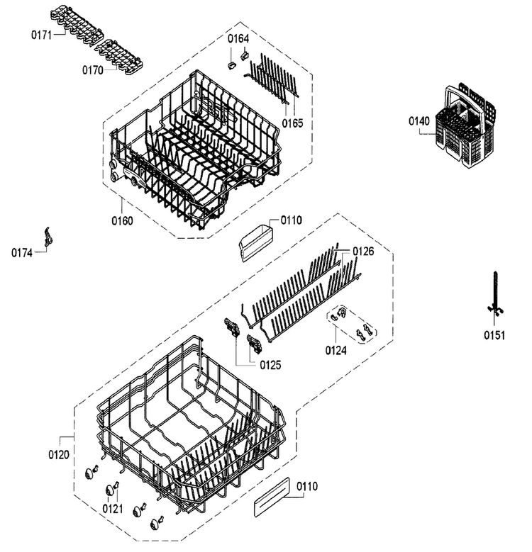 Rack 1 Diagram and Parts List for SGX68U55UC A5 Bosch Dishwasher