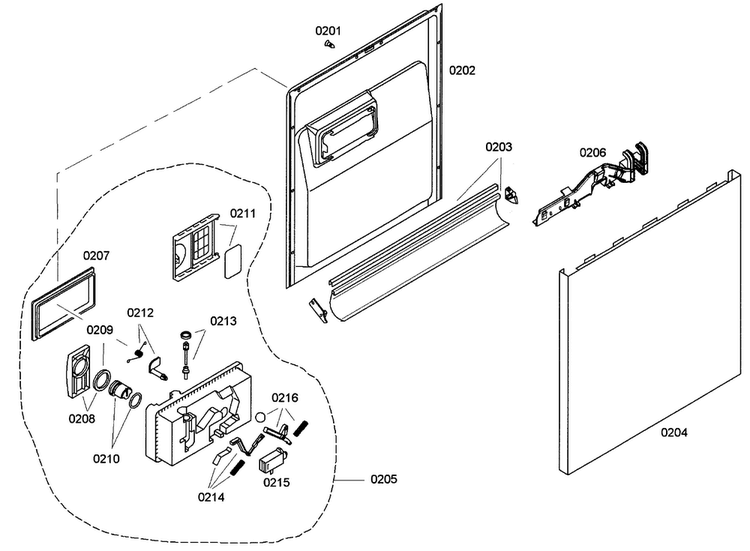 Door Assy Diagram and Parts List for SHE43C05UC 17 Bosch Dishwasher