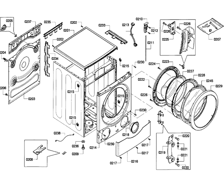 Cabinet Diagram and Parts List for WFVC6450UC 23 Bosch Washer