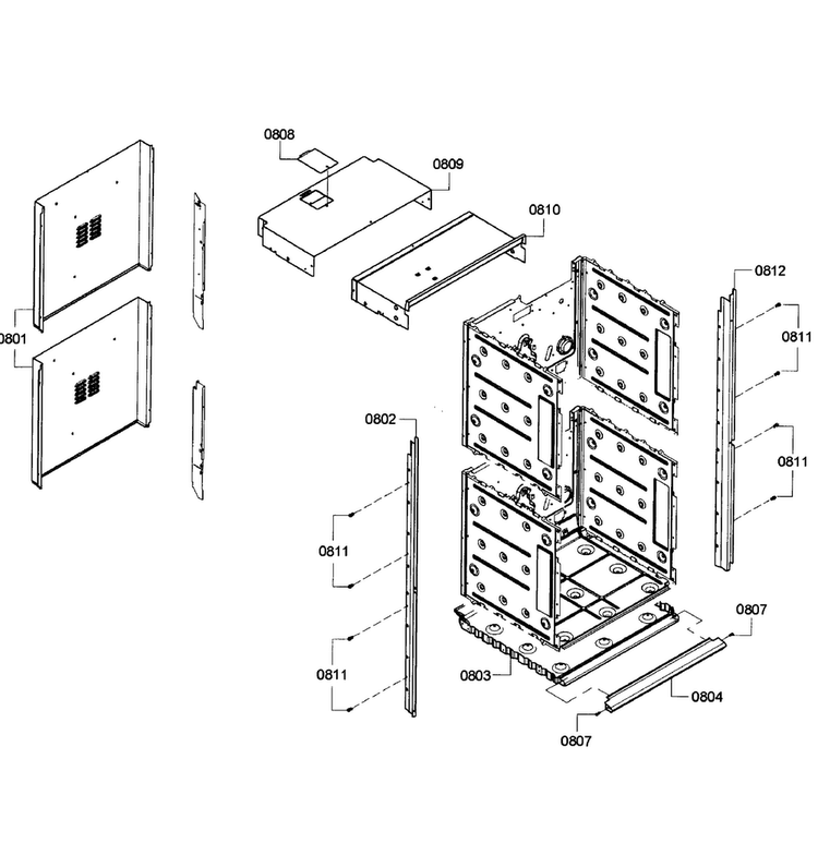 Cabinet Diagram and Parts List for HBN3550UC 09 Bosch Wall Oven