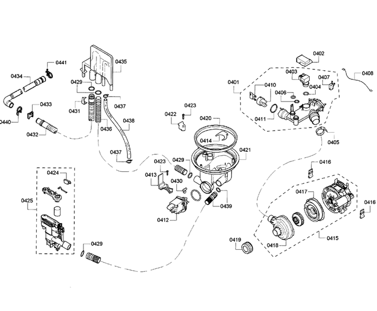 Pump Assy Diagram and Parts List for SHV43R53UC 64 Bosch Dishwasher
