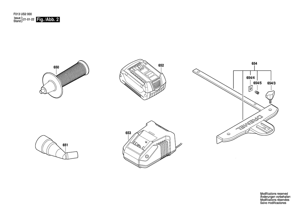Page 2 Diagram and Parts List for ULTRA-SAW20V F013US2000 Bosch Multi-Tool