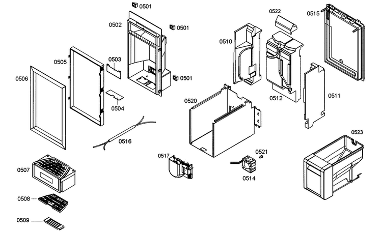 Ice Maker Diagram and Parts List for B18ID80NLP 01 Bosch Freezer