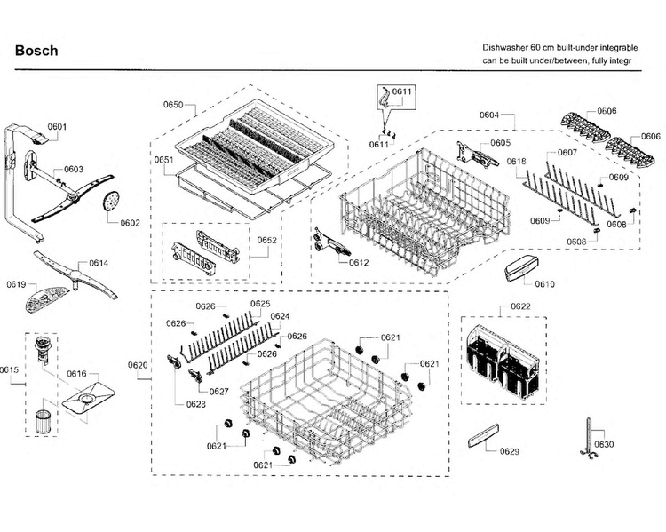 Rack Diagram and Parts List for SHV68TL3UC 04 Bosch Dishwasher