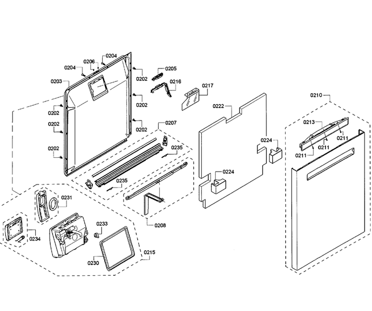 Door Assy Diagram and Parts List for SHP53T55UC 01 Bosch Dishwasher