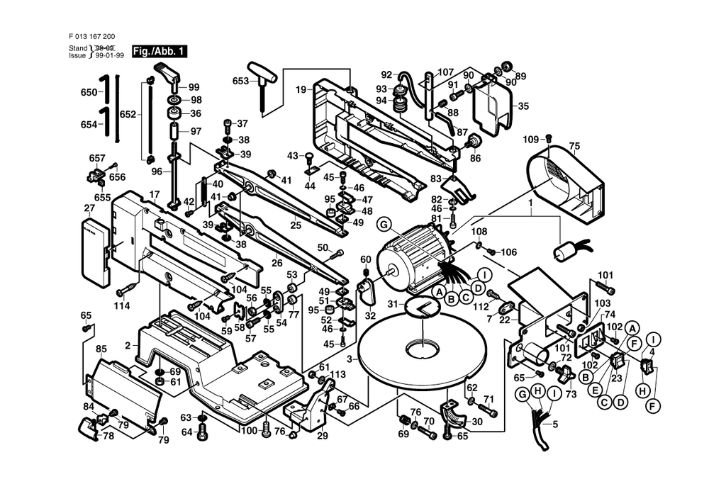 Diagram Diagram and Parts List for 1672 F 013 167 200 Bosch Scroll Saw