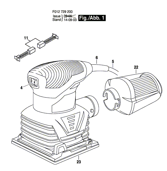 Bosch 7292 (F012729200) Diagram and Parts List for 7292 F012729200 Bosch Orbital or Palm Sander