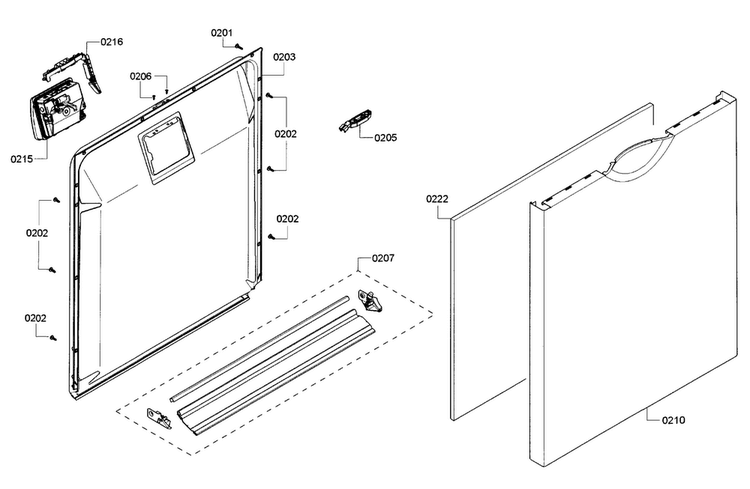 Door Diagram and Parts List for SHE3AR52UC 18 Bosch Dishwasher