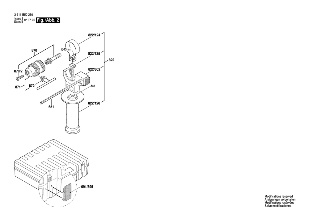 Diagram 2 Diagram and Parts List for GBH2-23S 3 611 B50 280 Bosch Hammer Drill