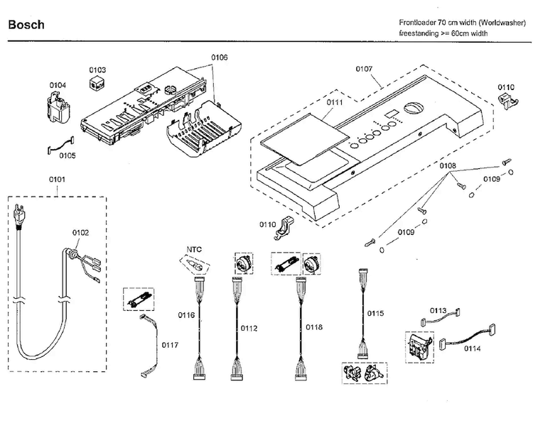 Control Panel Diagram and Parts List for WFMC3301UC 13 Bosch Washer