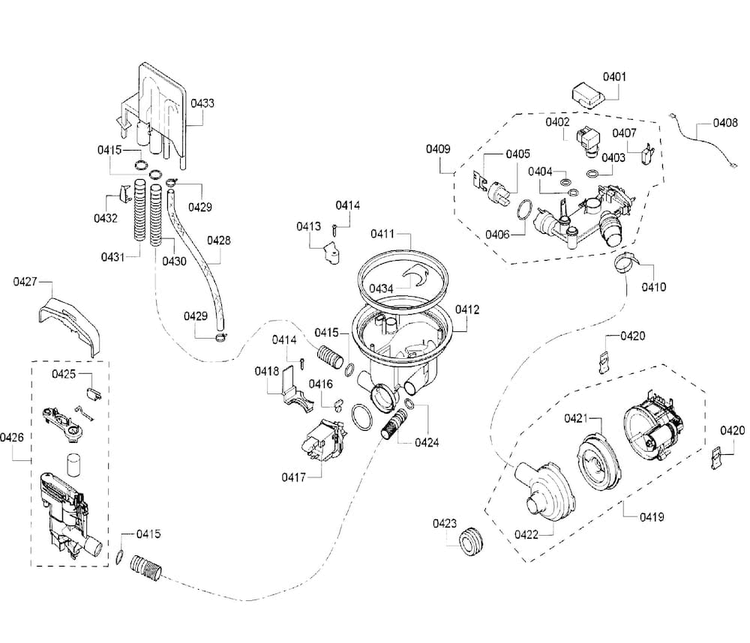 Pump Diagram and Parts List for SHU43C02UC 47 Bosch Dishwasher