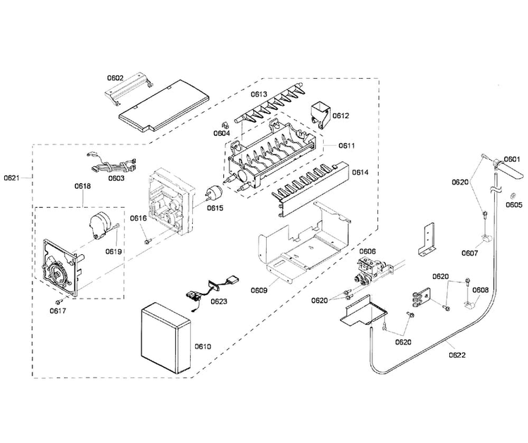 Icemaker Diagram and Parts List for KBUDT4255E 03 Thermador Refrigerator