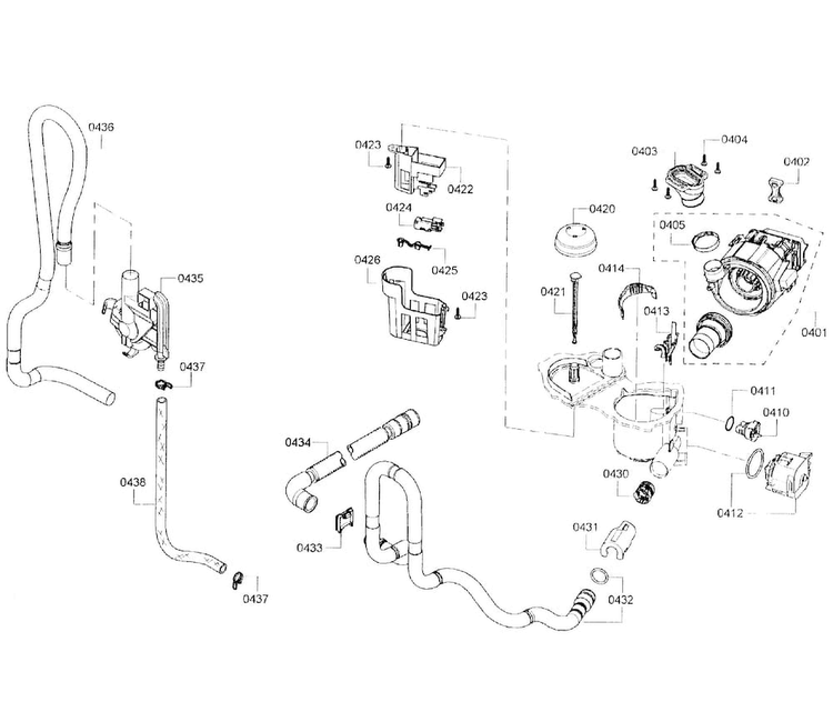 Pump Assy Diagram and Parts List for SHE3AR55UC 07 Bosch Dishwasher