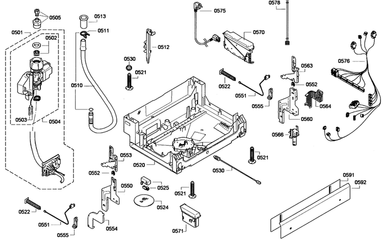 Base Assy Diagram and Parts List for DWHD650GPR 01 Thermador Dishwasher