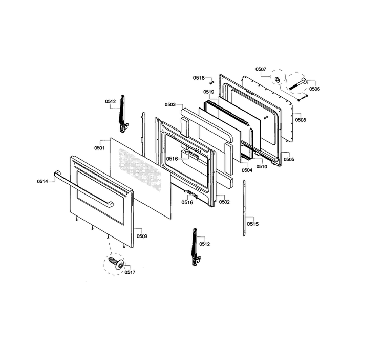 Door Assy Diagram and Parts List for HGS3053UC 07 Bosch Range