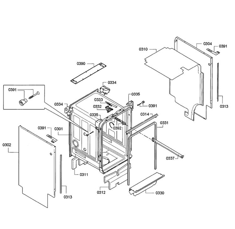 Base & Frame Diagram and Parts List for SPX5ES55UC 23 Bosch Dishwasher