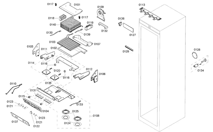 Cabinet Parts Diagram and Parts List for B18ID80NLP 01 Bosch Freezer
