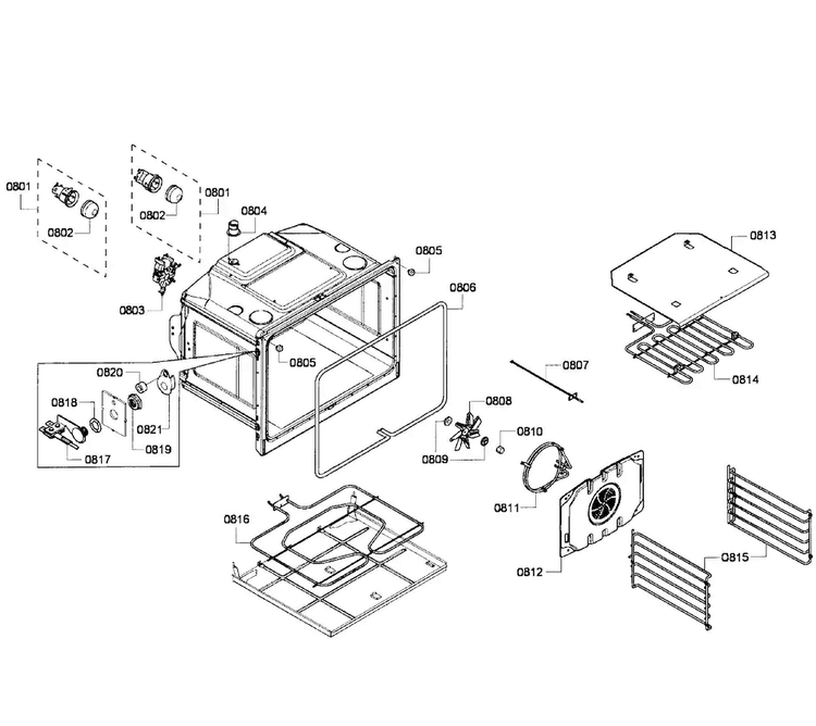 Oven Assy Diagram and Parts List for HBL5750UC 05 Bosch Microwave
