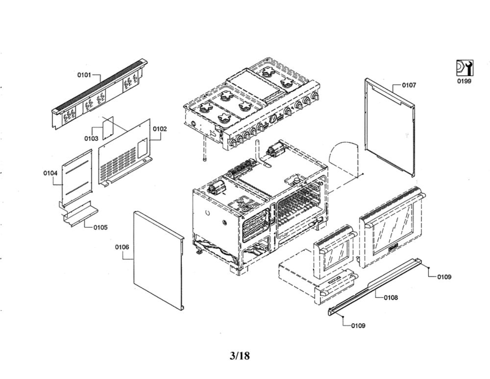 Back Panel/Trim Diagram and Parts List for PRD48JDSGU 06 Thermador Range