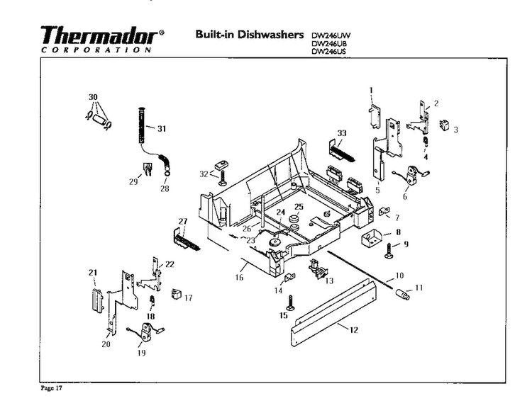 Base Diagram and Parts List for DW246US  Thermador Dishwasher