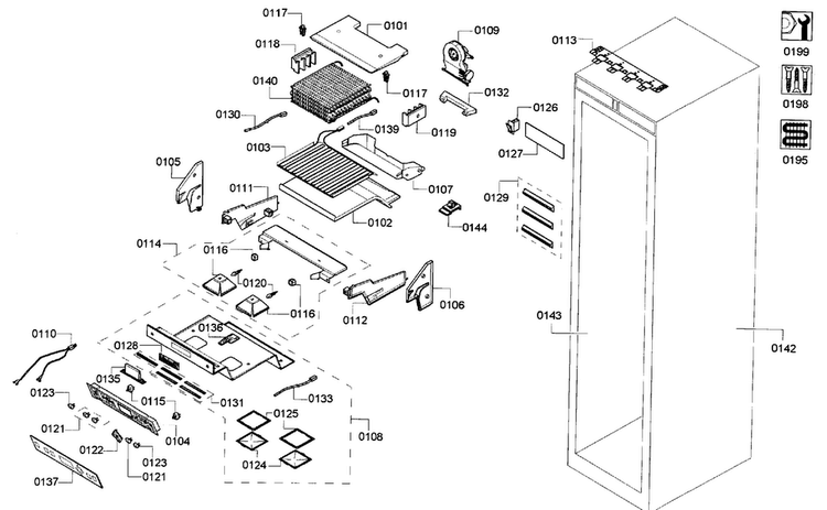 Freezer Assy Diagram and Parts List for T24IR70NSP 43 Thermador Refrigerator