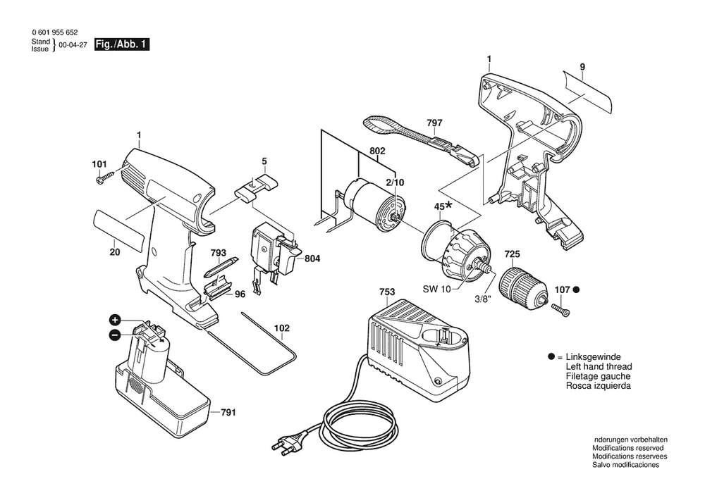 Section 1 Diagram and Parts List for 0601955654  Bosch Screwdriver