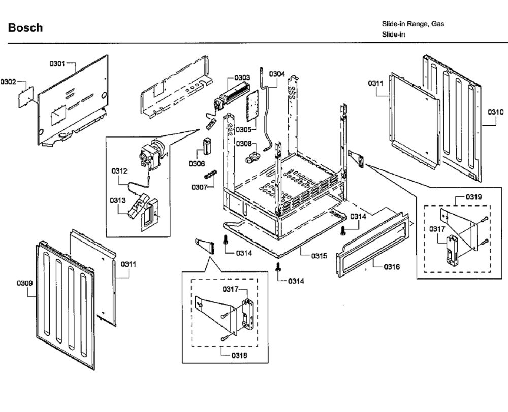 Frame Diagram and Parts List for HDI7032U 05 Bosch Range