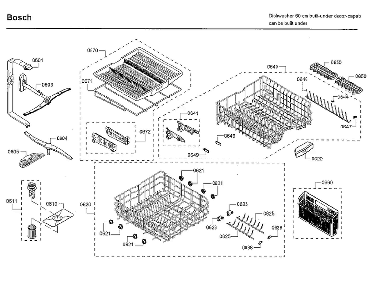 Rack Asy Diagram and Parts List for SHSM63W55N 01 Bosch Dishwasher