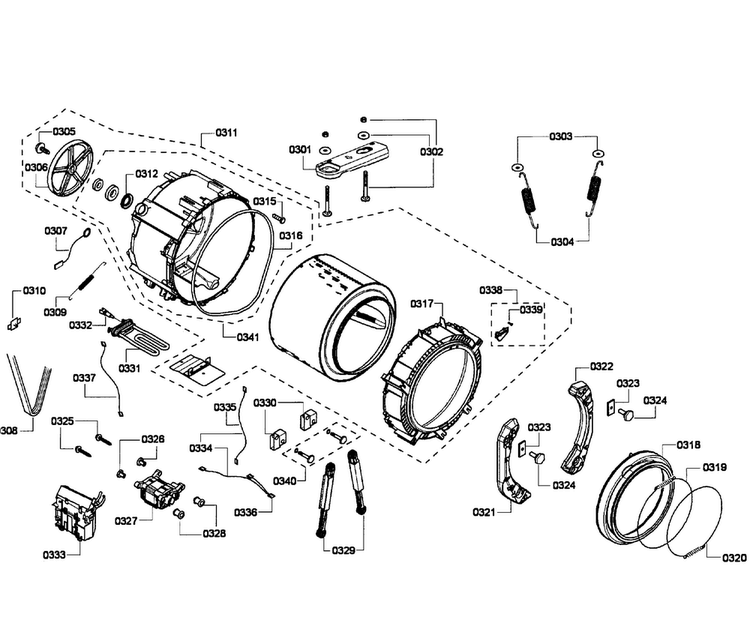 Drum Assy Diagram and Parts List for WFMC220BUC 16 Bosch Washer