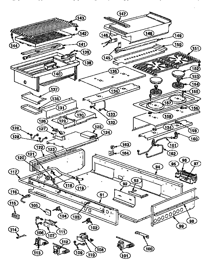 Cooktop Diagram and Parts List for PRSE48-4GG  Thermador Range