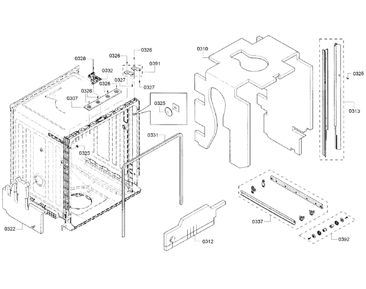 Cabinet Diagram and Parts List for SHS5AVF2UC 22 Bosch Dishwasher