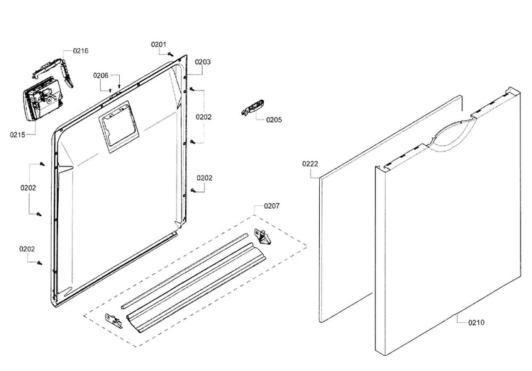 Door Assy Diagram and Parts List for SHE3AR72UC 12 Bosch Dishwasher