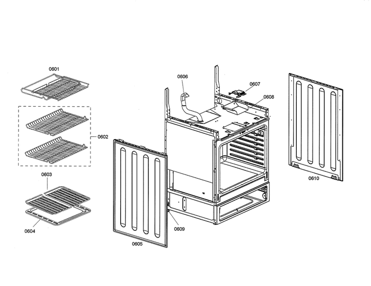 Racks/side Panel Diagram and Parts List for HES442U 02 Bosch Range