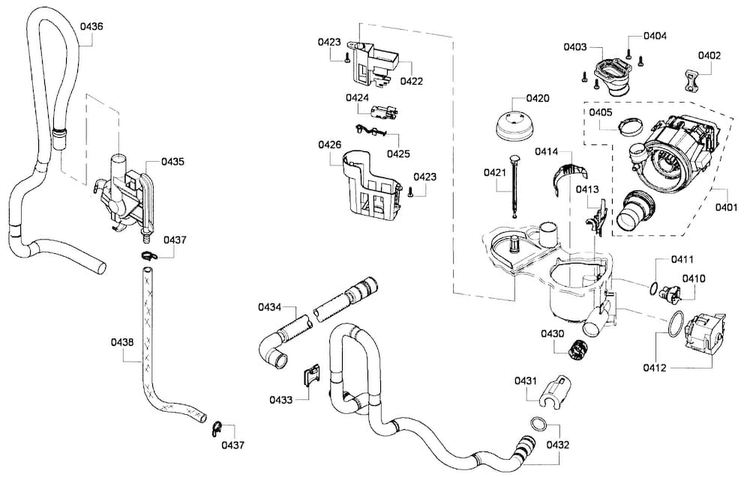 Pump Assy Diagram and Parts List for SHE6AP05UC 02 Bosch Dishwasher