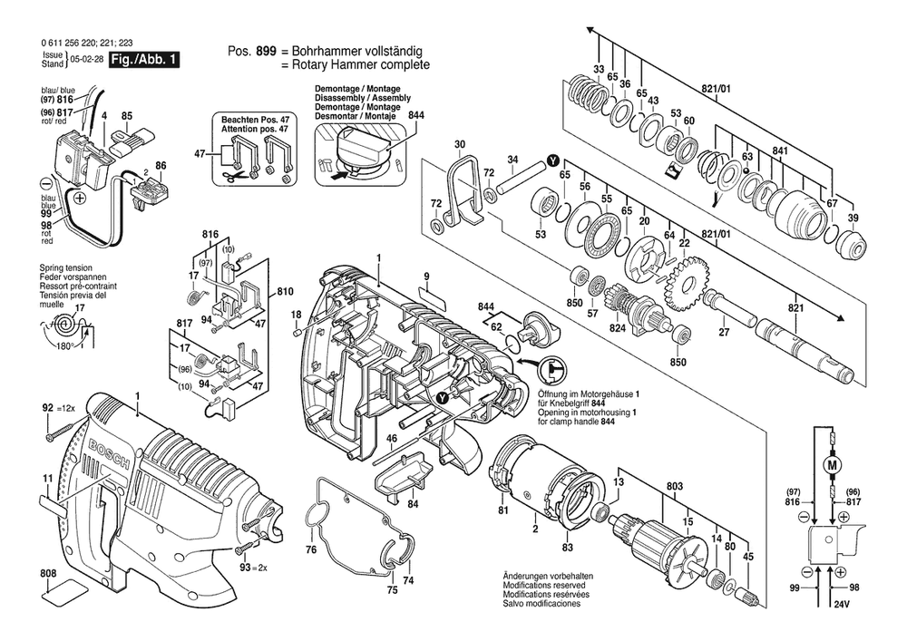 Section 1 Diagram and Parts List for GBH24V 0611256221 Bosch Hammer Drill