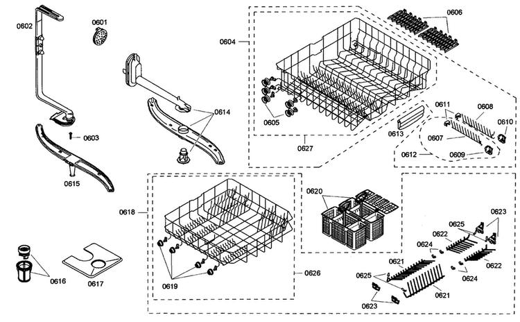 Rack Assy Diagram and Parts List for SHE46C02UC 43 Bosch Dishwasher