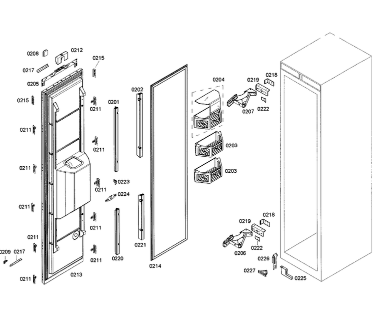 Door Assy Diagram and Parts List for T18ID80NRP 41 Thermador Freezer
