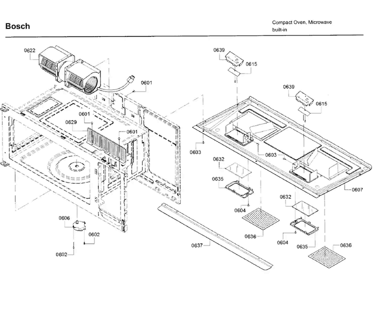 Motor Diagram and Parts List for HMV3053U 01 Bosch Microwave